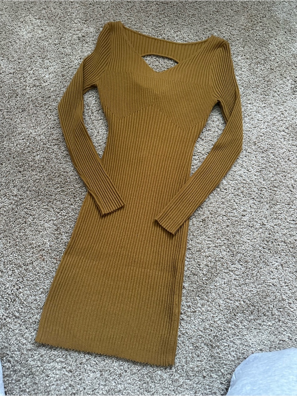 Anthropologie Ribbed Long Sleeve Knit Dress - Mustard